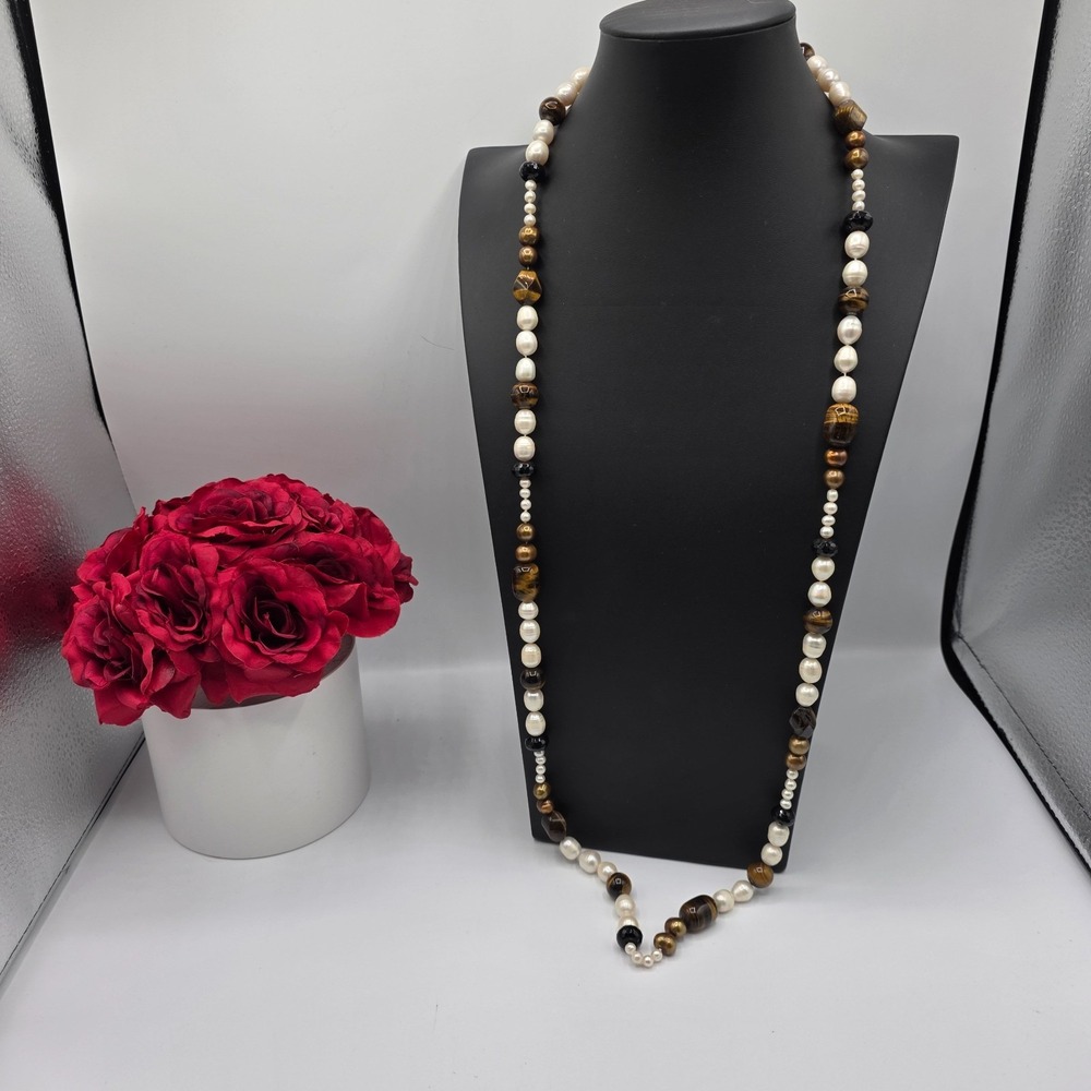 Womens Multicolor Beads‎ Glass Pearl Boho Necklace 40" Elegant Fairycore Trendy